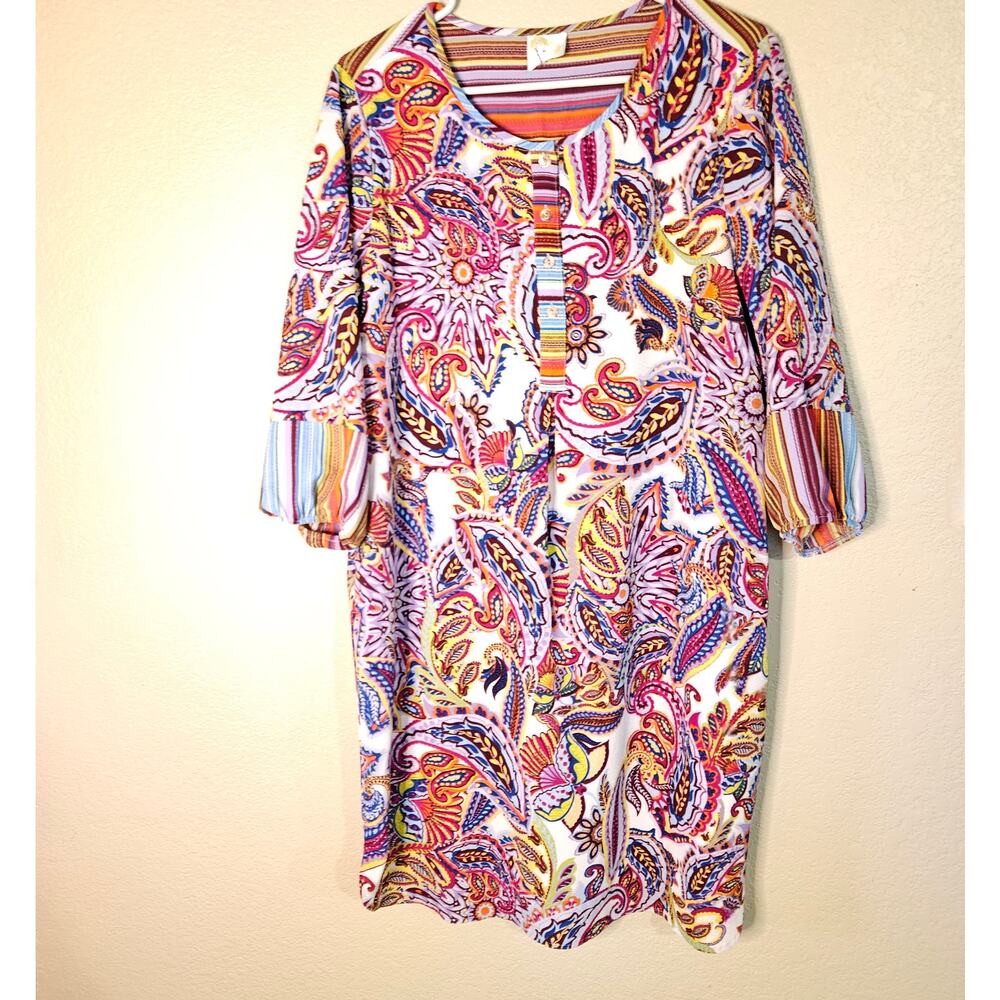 Fig & Flower Paisley Boho Tunic Dress – Vibrant Multicolor – Size XL